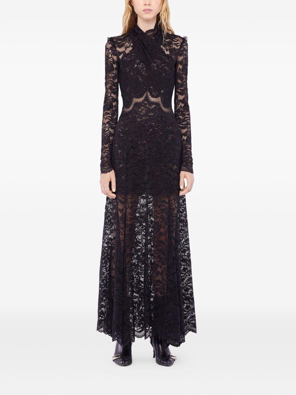 RABANNE Abito lungo nero in pizzo semi trasparente