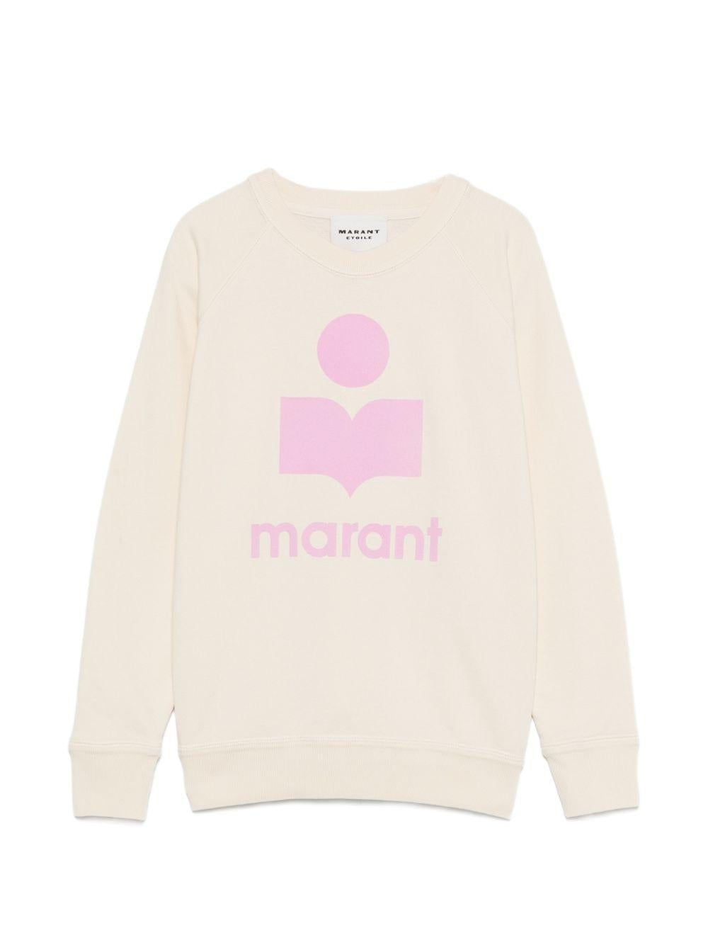 MARANT ETOILE Felpa ecru con logo rosa