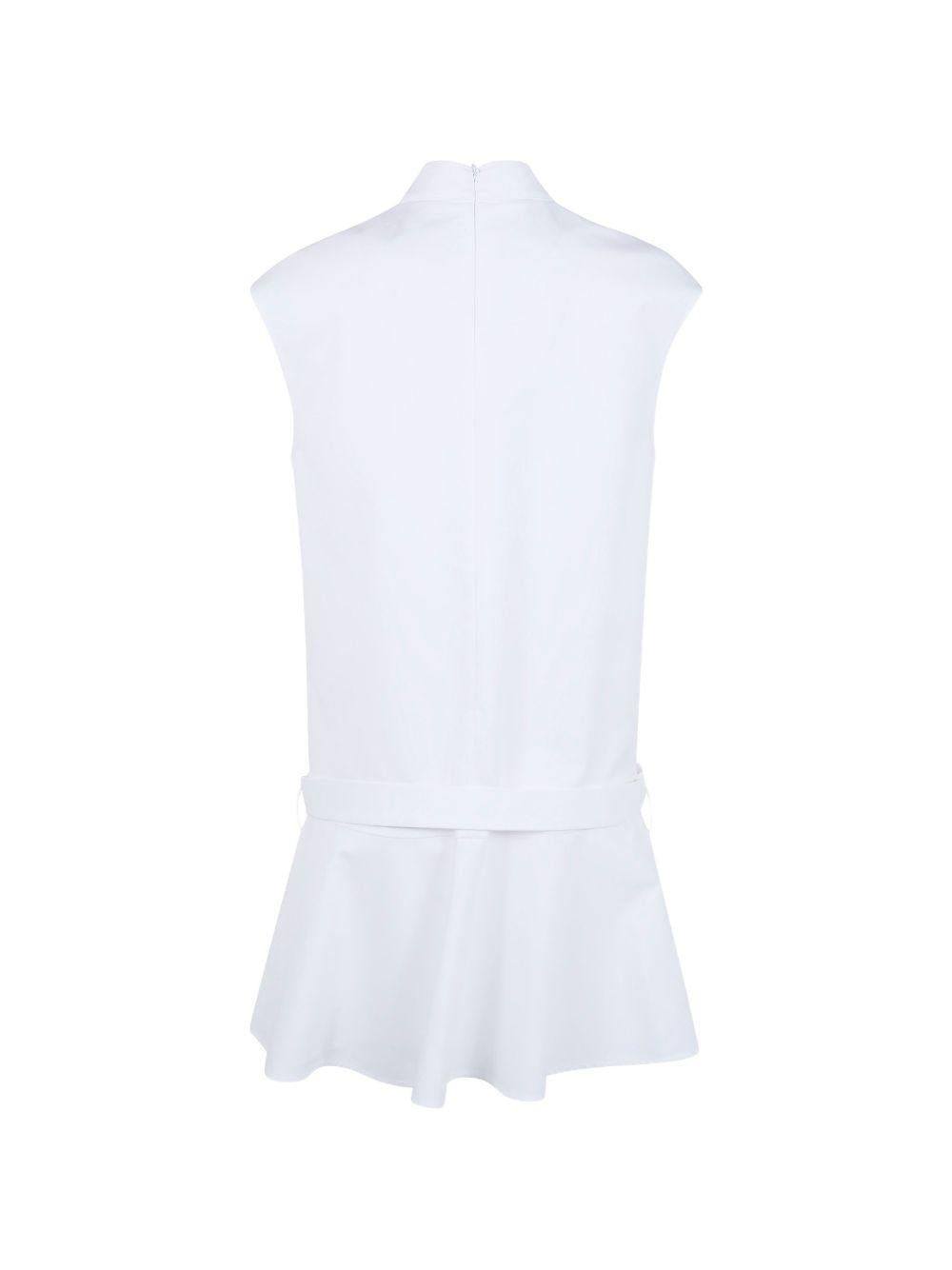 SEMICOUTURE Abito corto bianco in cotone elasticizzato con cintura in vita