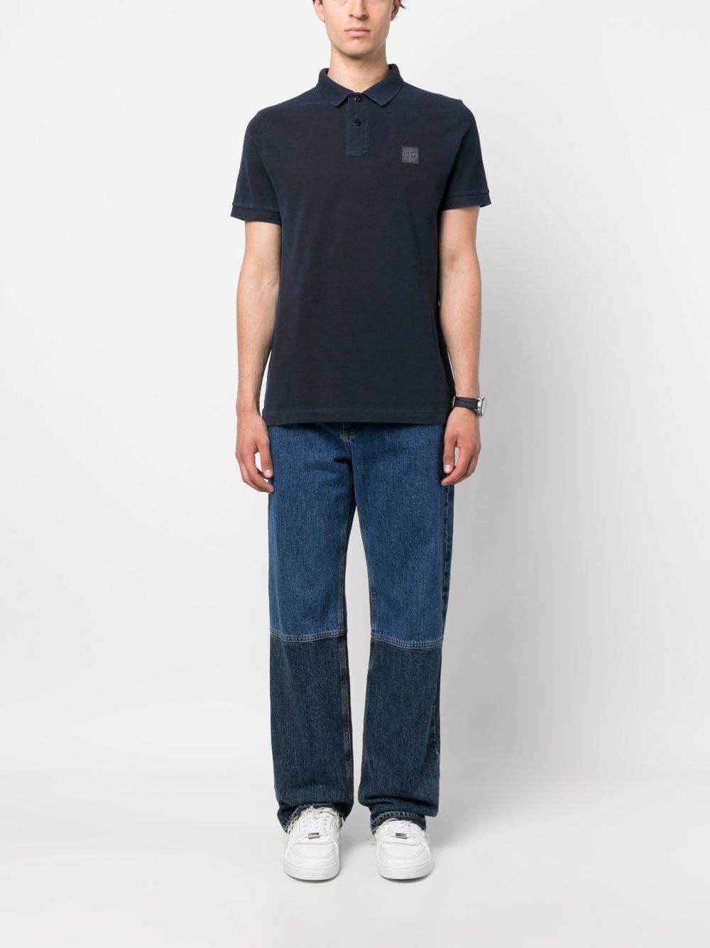 STONE ISLAND Polo in cotone blu con logo