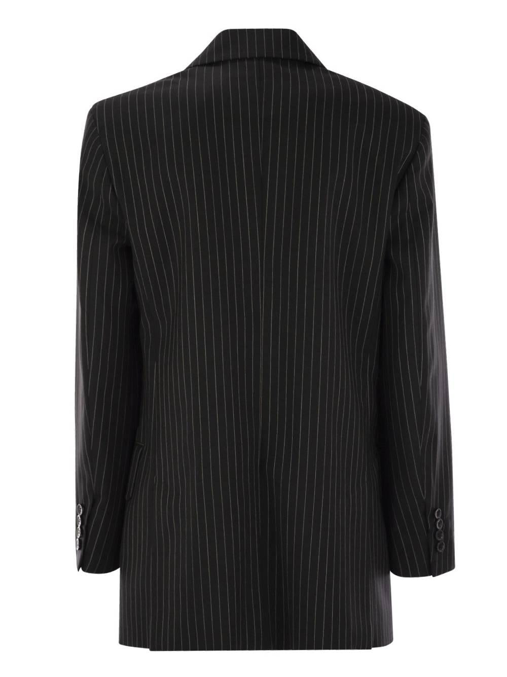 MAX MARA Giacca Mattia doppiopetto nera gessata in lana vergine