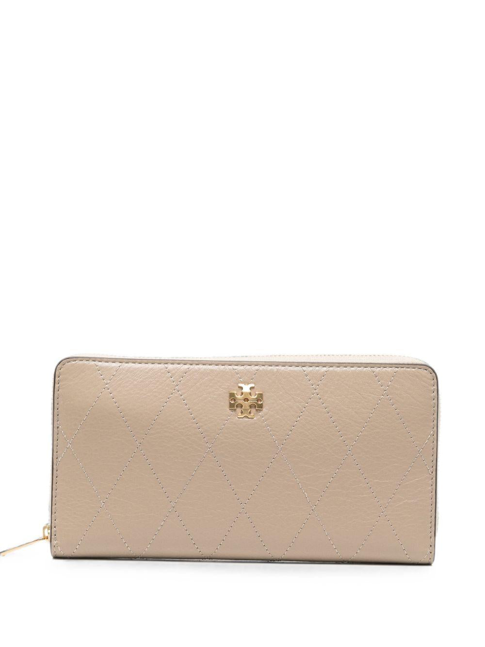 TORY BURCH Portafoglio rettangolare in pelle beige