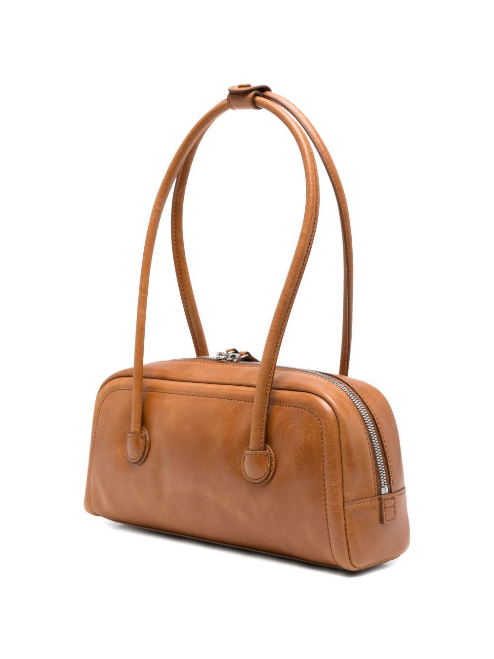 MARGESHERWOOD Borsa in pelle Soft Baguette con logo impresso marrone