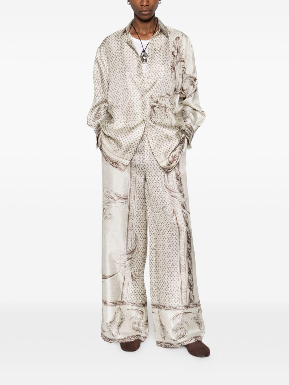 MAX MARA Camicia di seta avorio con grafica barocca marrone