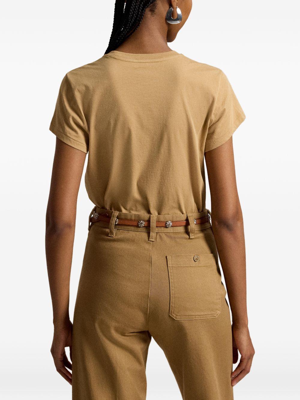 POLO RALPH LAUREN T-shirt cammello in puro cotone con logo ricamato