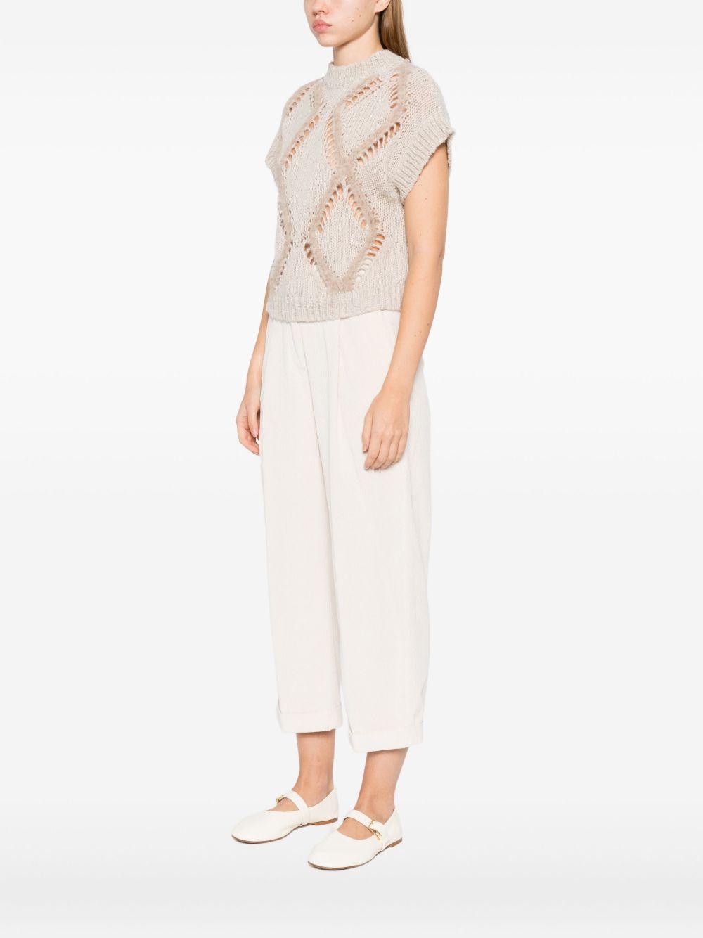 ANTONELLI Gilet beige con motivo a diamante e maglia aperta