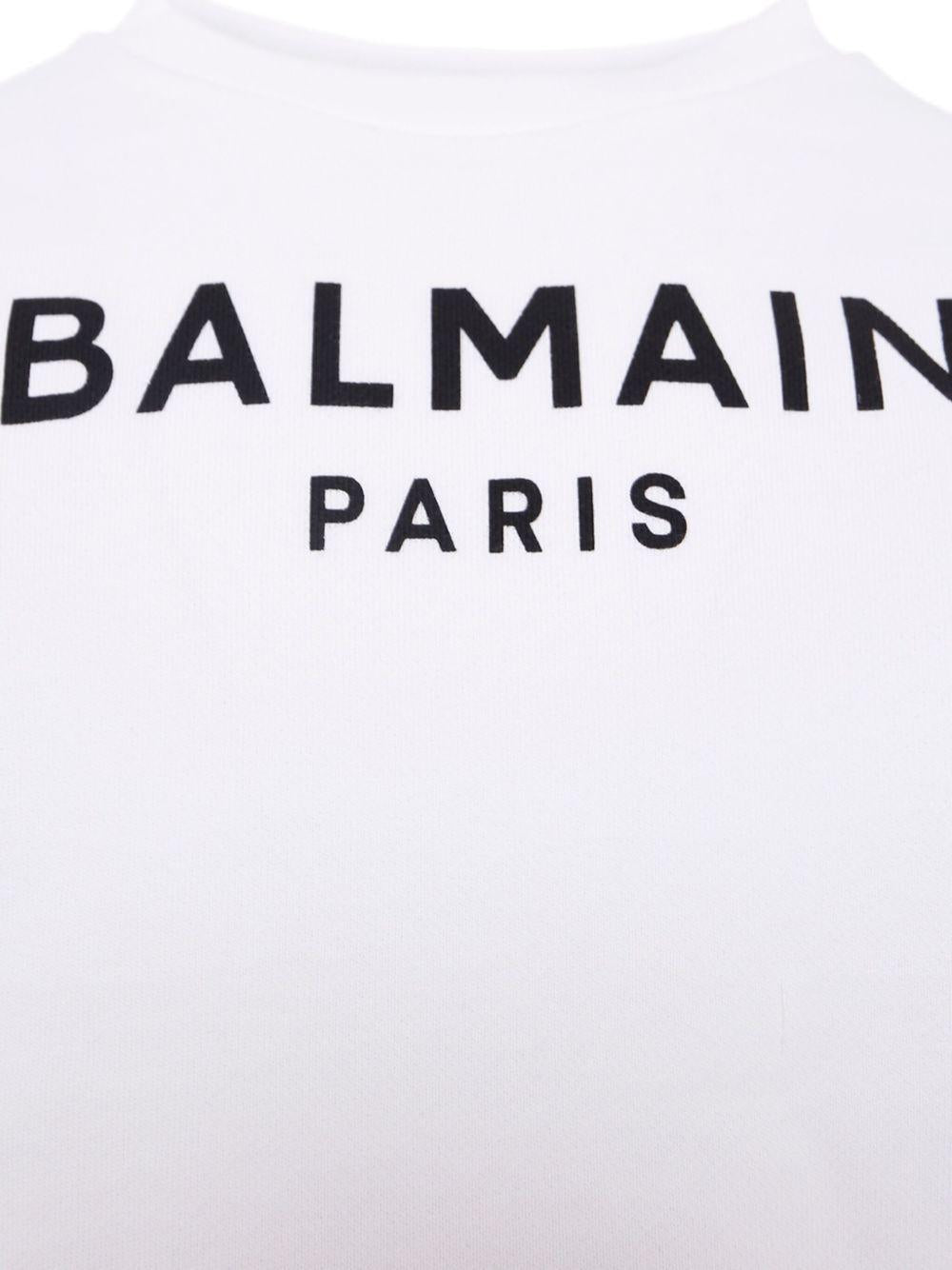 BALMAIN Felpa in cotone bianco con stampa logo