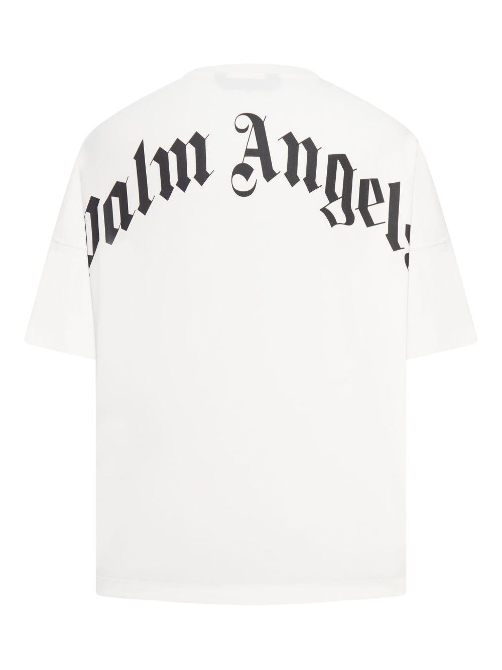 PALM ANGELS T-shirt in cotone bianco girocollo con logo nero