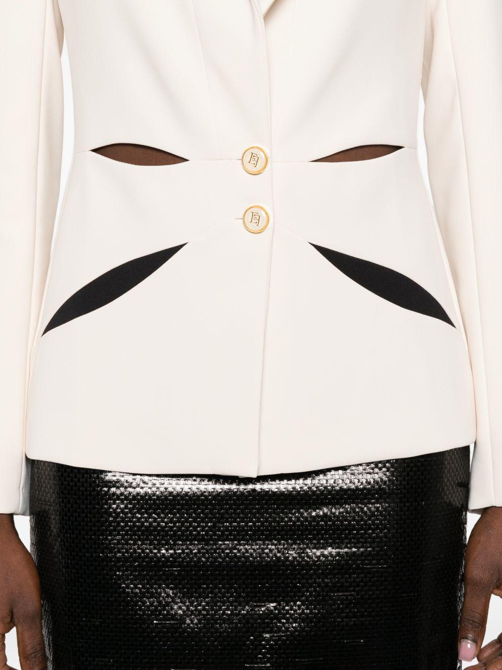 ELISABETTA FRANCHI Giacca in crêpe leggero con intarsio geometrico floreale e cut-out bicolore