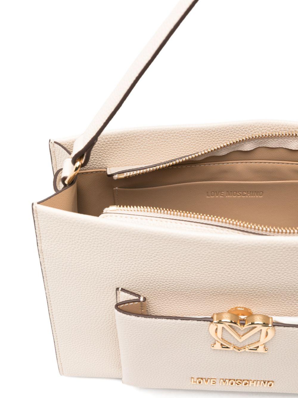 LOVE MOSCHINO Borsa a mano avorio in ecopelle con taschina esterna