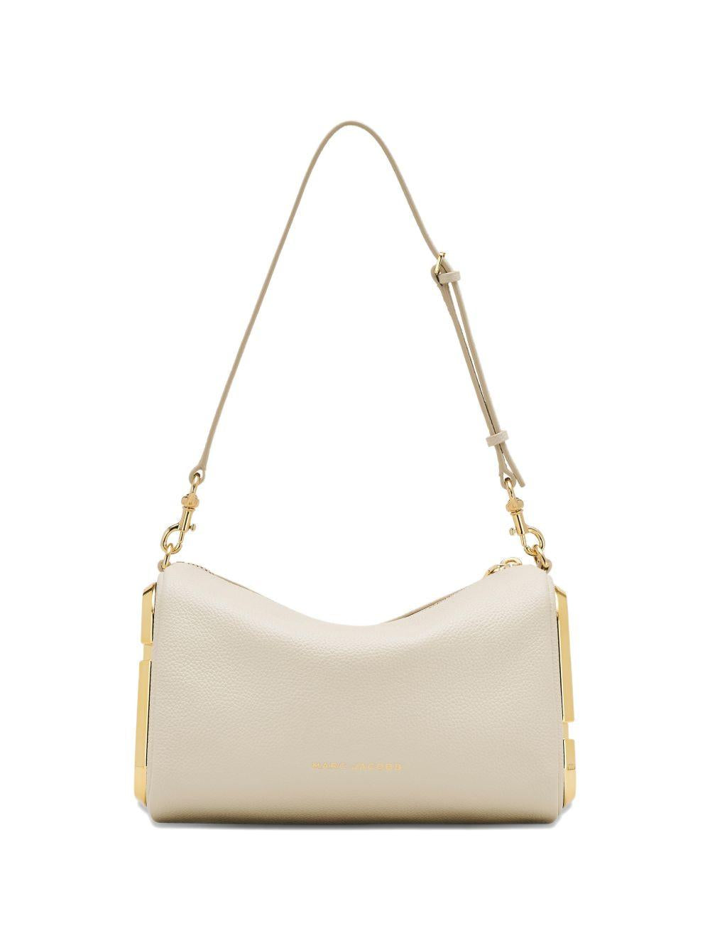 MARC JACOBS Borsa a spalla in pelle bianco sporco con logo dorato laterale