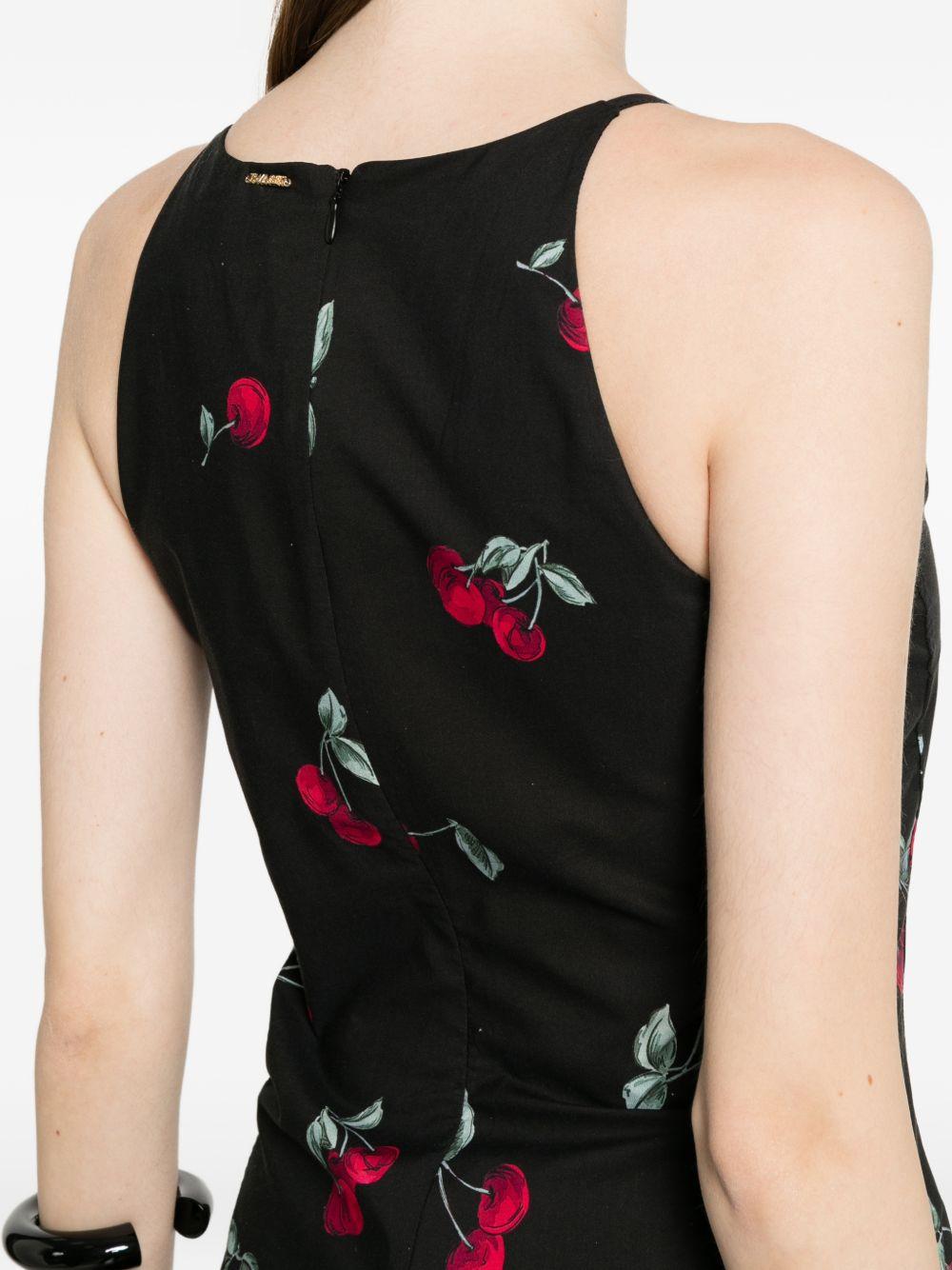 TWINSET Abito midi svasato sul fondo in cotone con stampa ciliegie