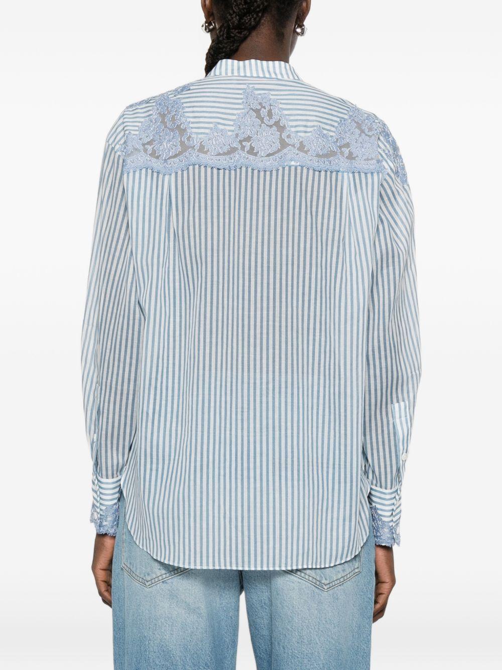 ERMANNO FIRENZE Camicia a maniche lunghe a righe in cotone con inserti in pizzo