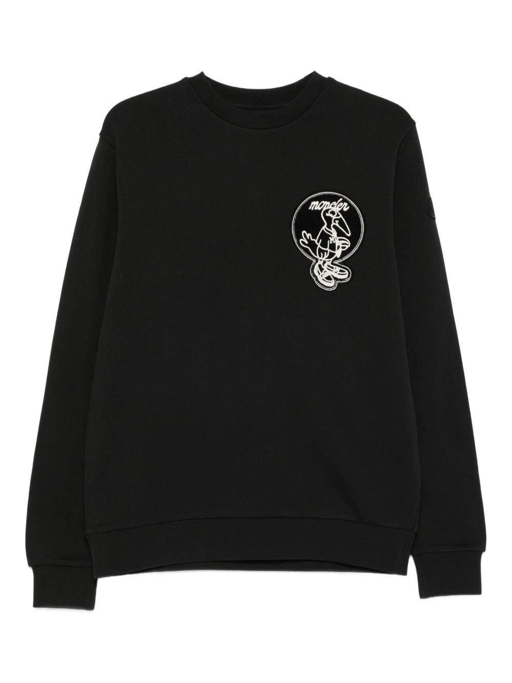 MONCLER Felpa con logo in cotone nero