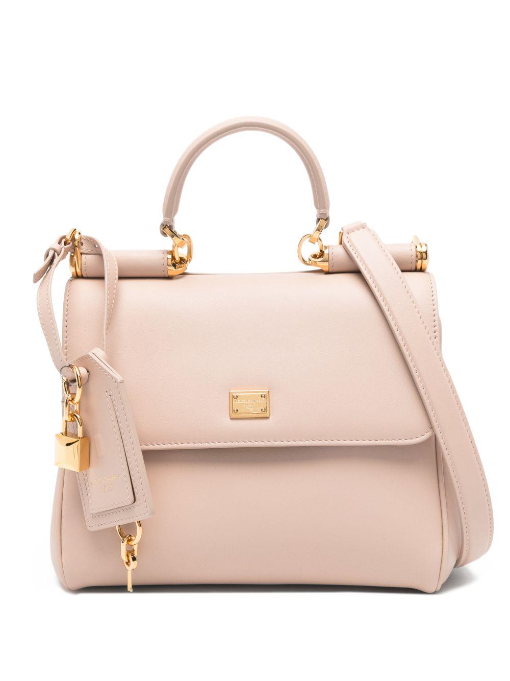 DOLCE e GABBANA Borsa a mano My Sicily in pelle di vitello plongé nude con tracolla removibile