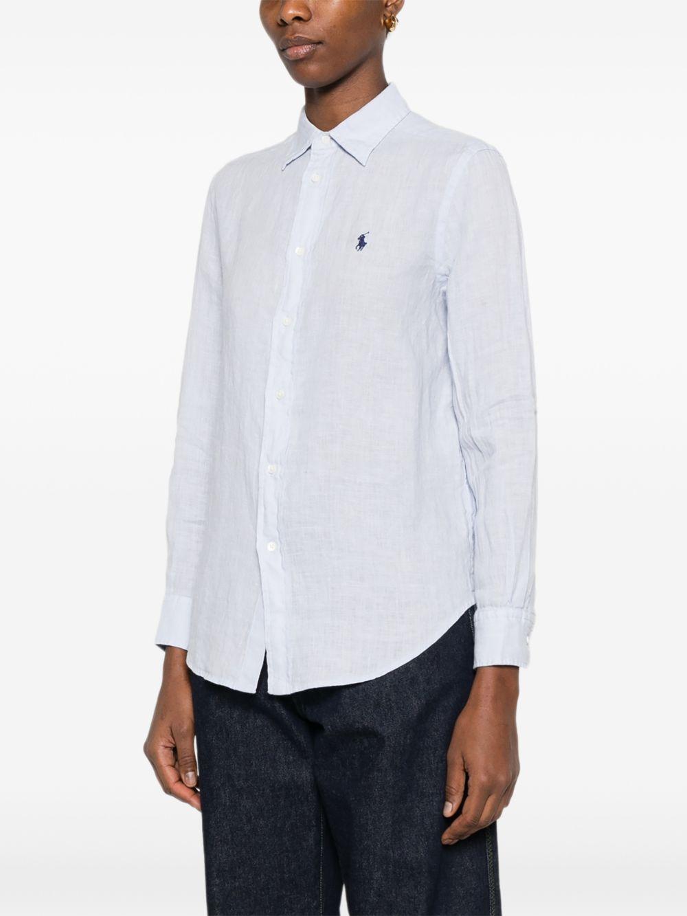 POLO RALPH LAUREN Camicia con logo Polo in lino azzurro