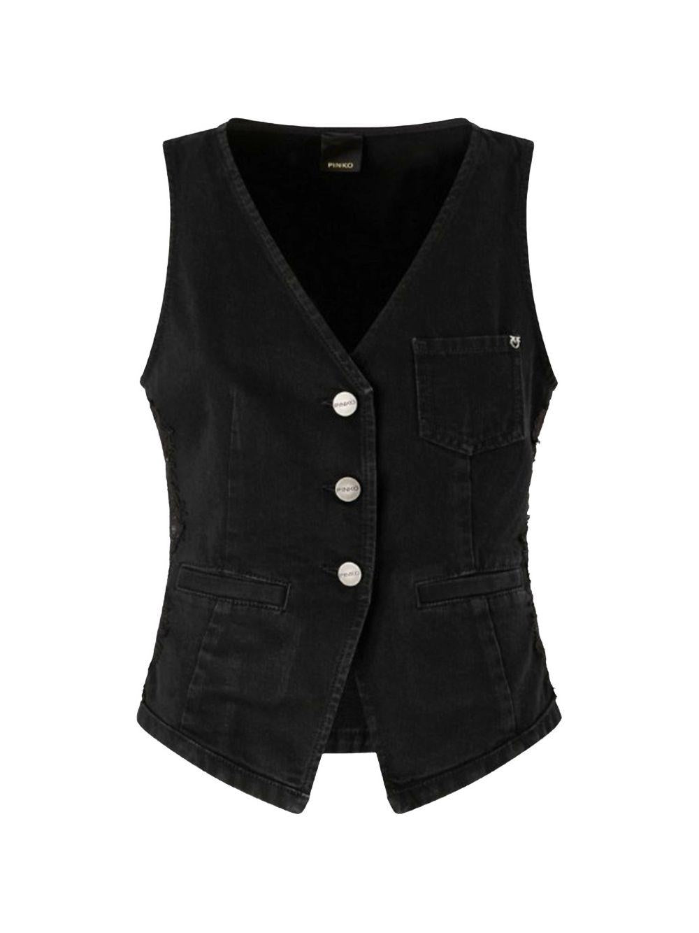 PINKO Gilet Gardener in denim con bottoni e tasca