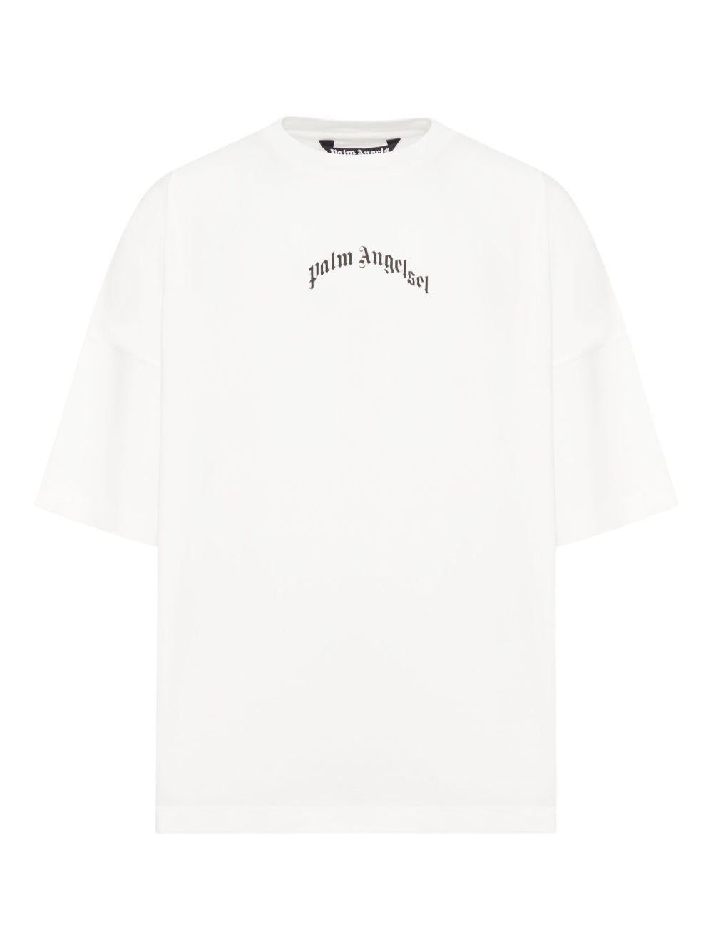 PALM ANGELS T-shirt in cotone bianco girocollo con logo nero