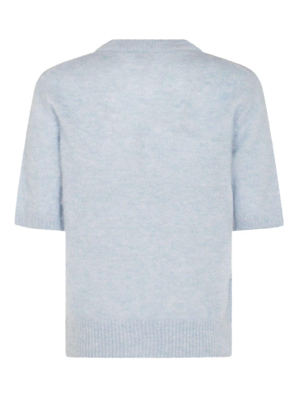 GANNI T-shirt in lana misto cashmere azzurro con stampa