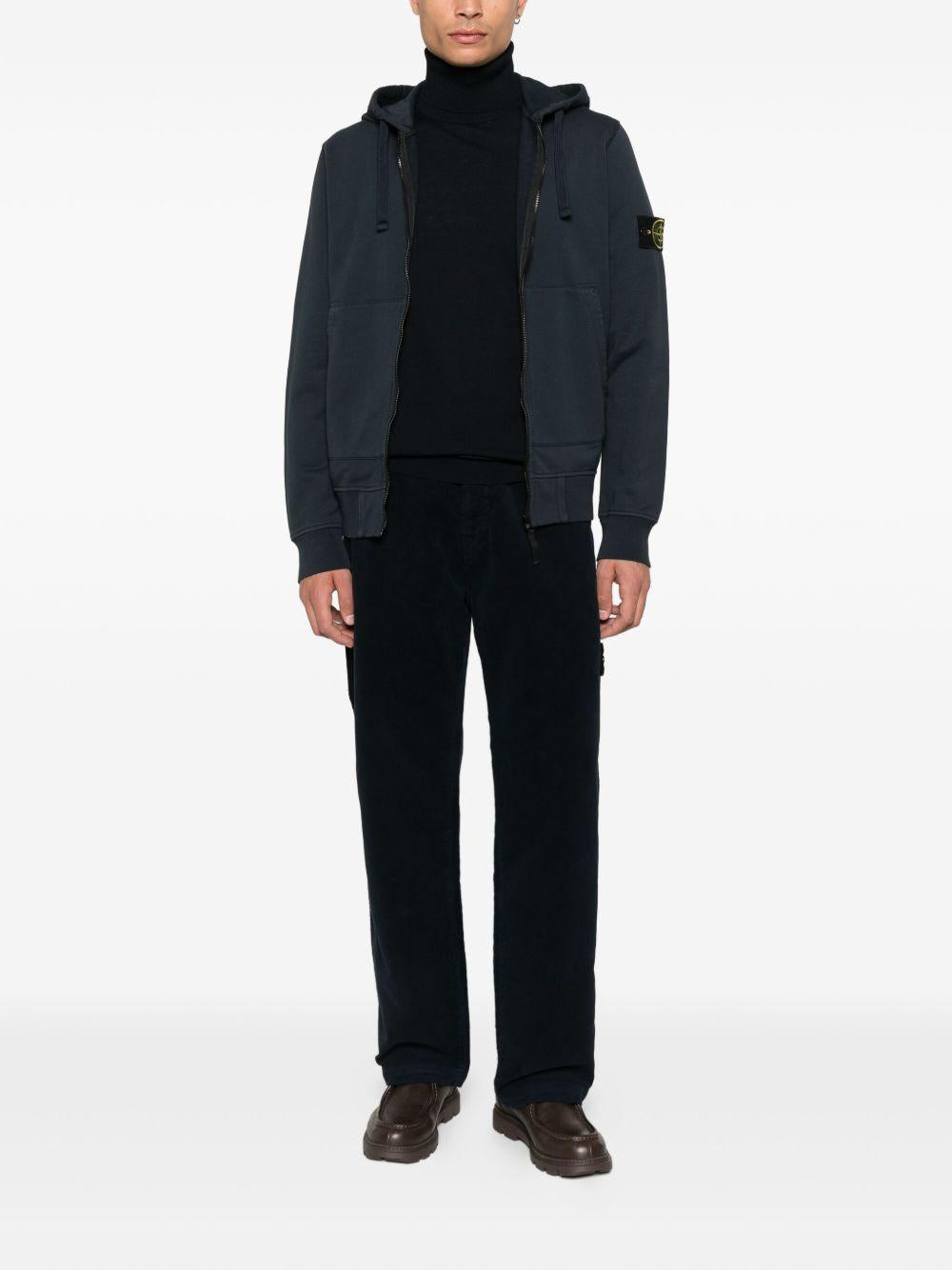 STONE ISLAND Felpa in cotone blu con cappuccio e zip