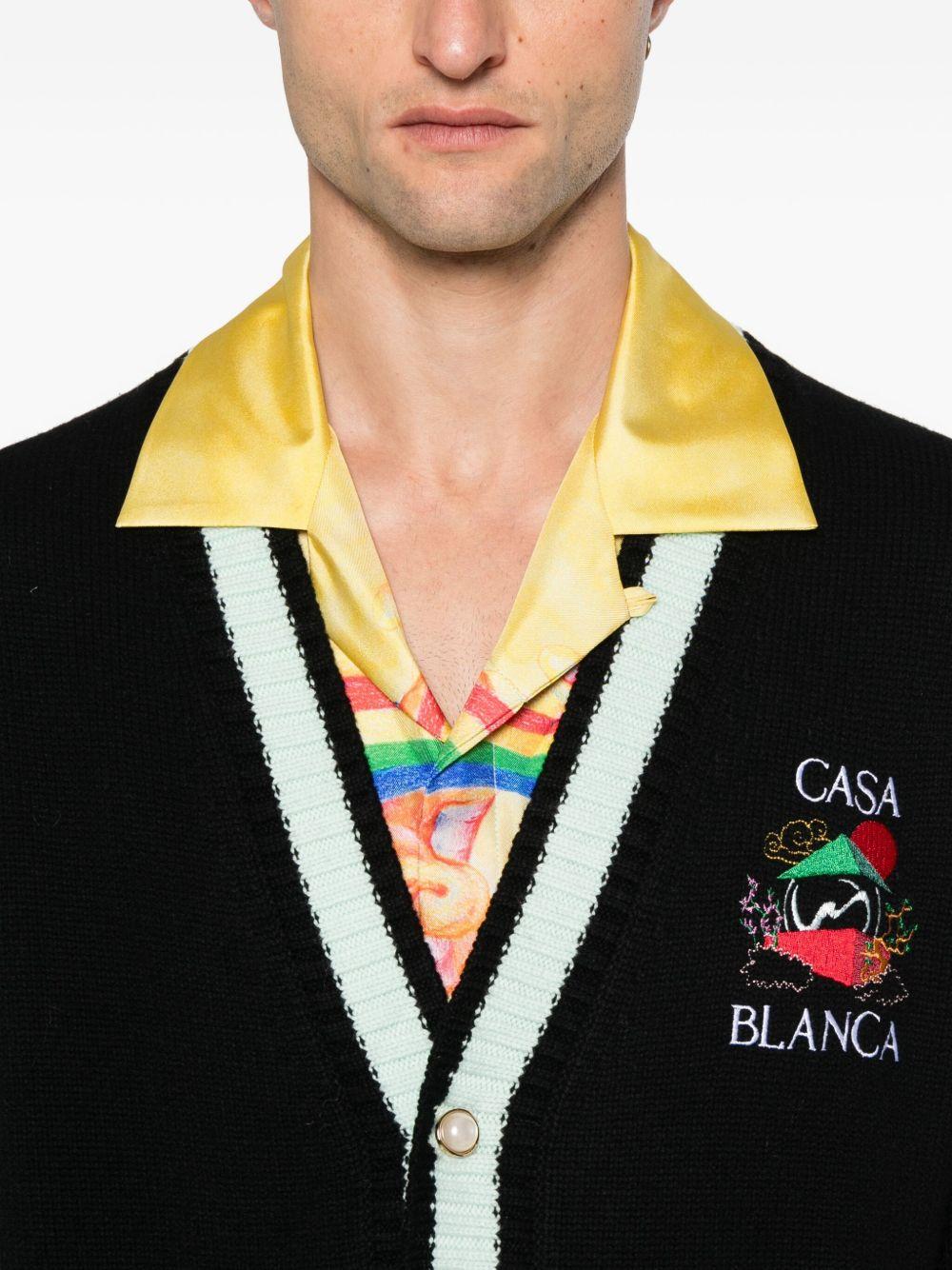 CASABLANCA Cardigan in misto lana e cashmere nero con ricamo