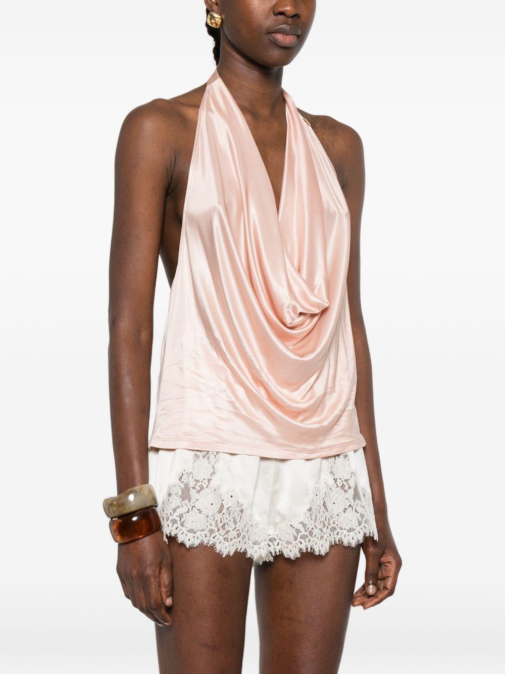 ELISABETTA FRANCHI Top rosa cipria lucido con scollo morbido