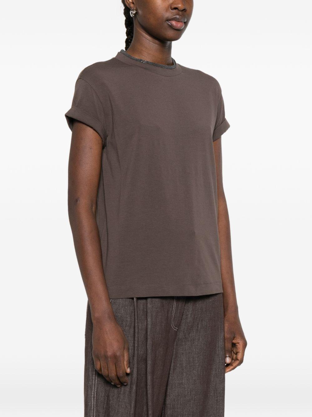 BRUNELLO CUCINELLI T-shirt marrone con dettagli al collo