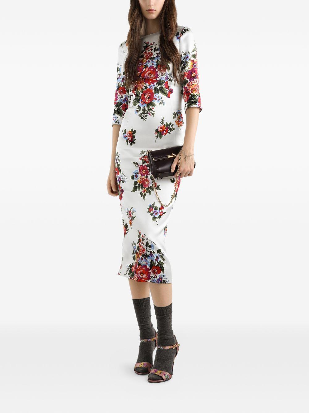 DOLCE e GABBANA Abito midi bianco con stampa floreale