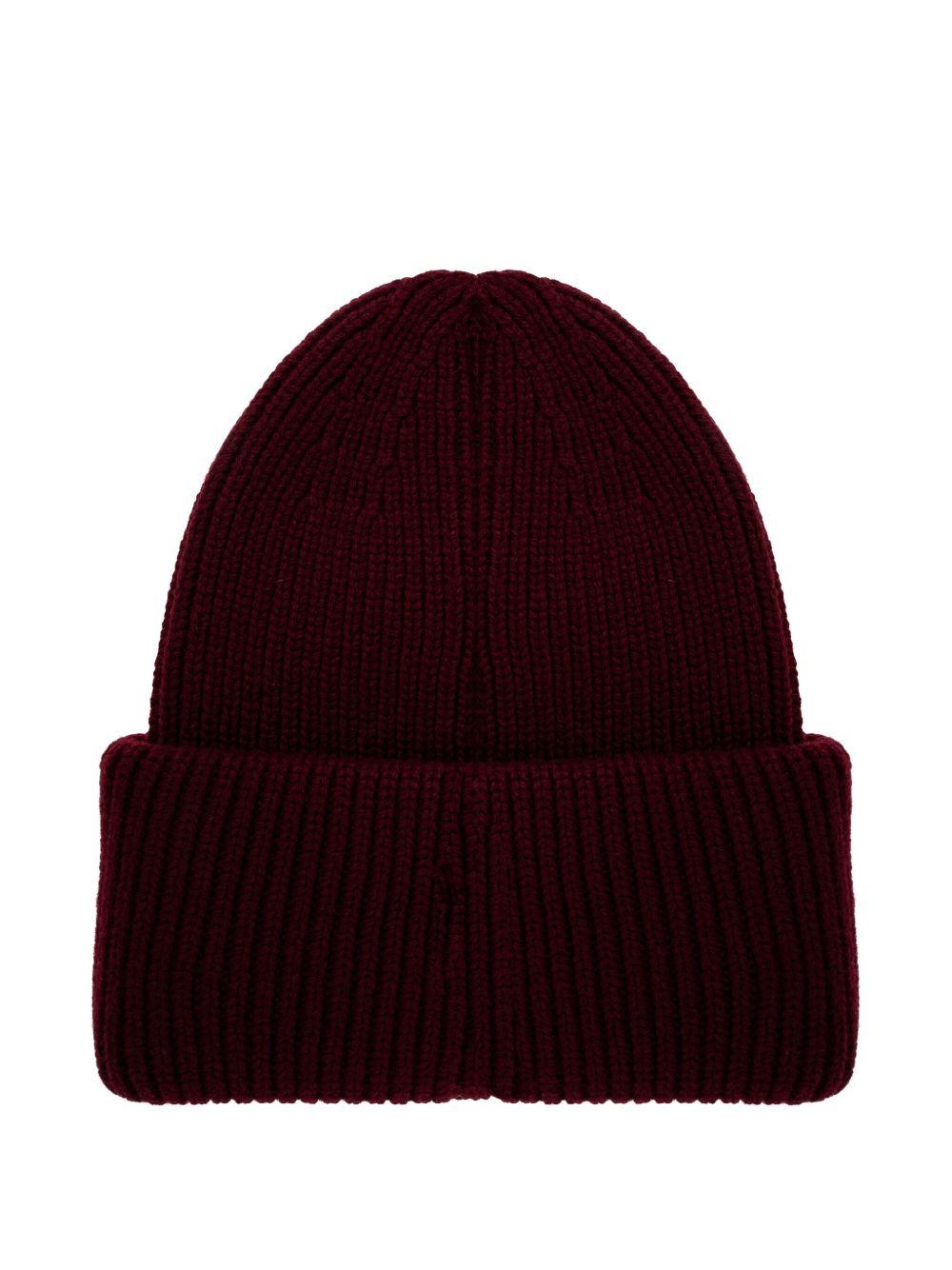 MONCLER Cappello con logo in lana e cashmere bordeaux