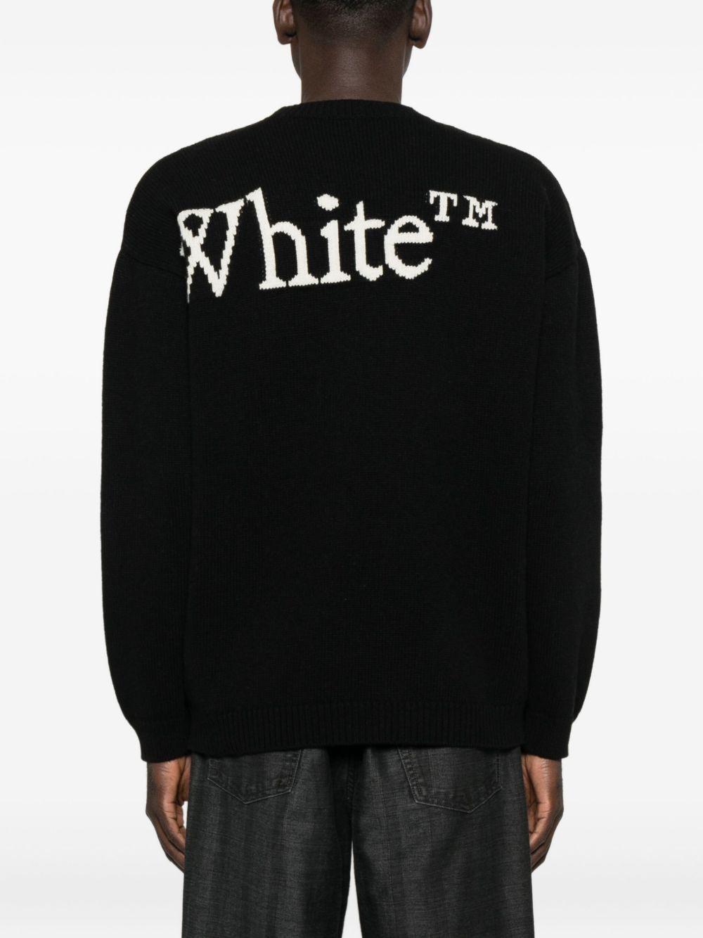 OFF WHITE Maglione girocollo in lana nera con logo beige
