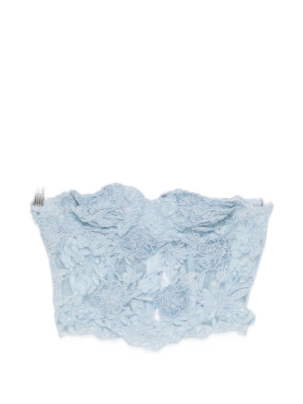 ERMANNO SCERVINO Corpetto senza spalline con ricami in pizzo celeste