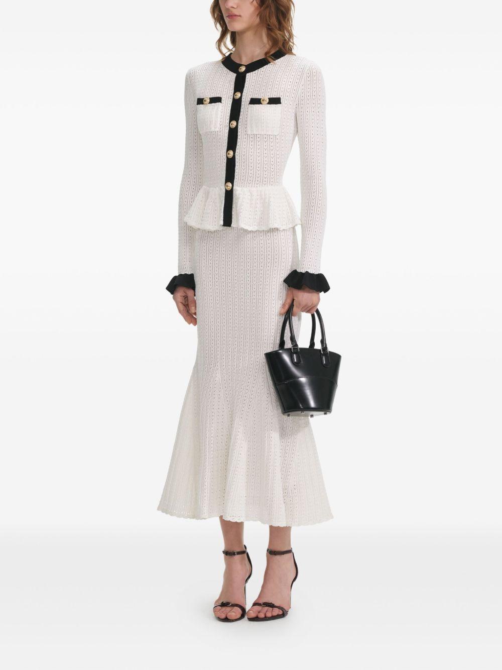 SELF PORTRAIT Abito midi bianco in maglia pointelle