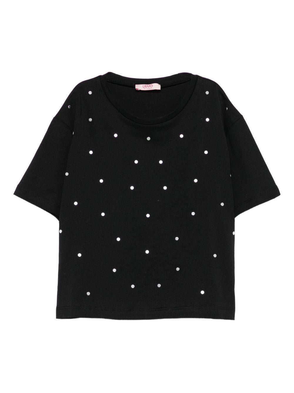 LIUJO T-shirt nera con applicazioni di strass