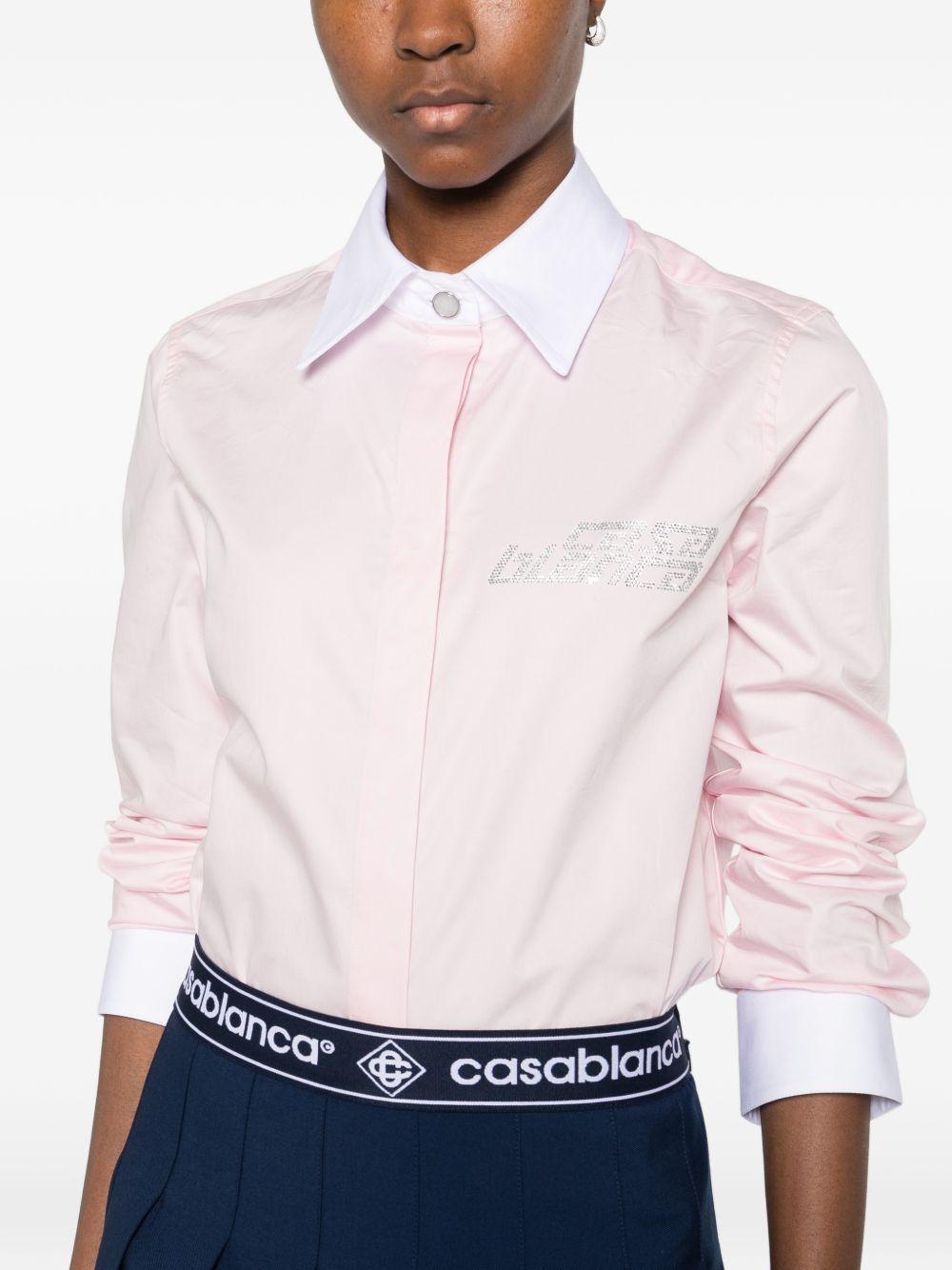 CASABLANCA Camicia con logo strass in cotone rosa
