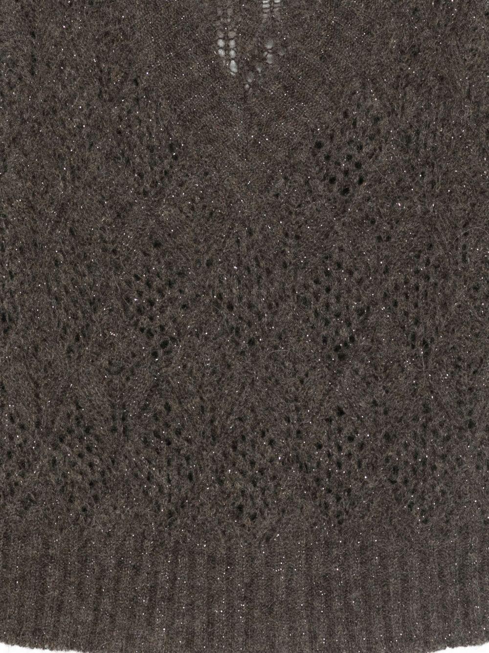 D EXTERIOR Maglia marrone in maglia traforata con scollo a V