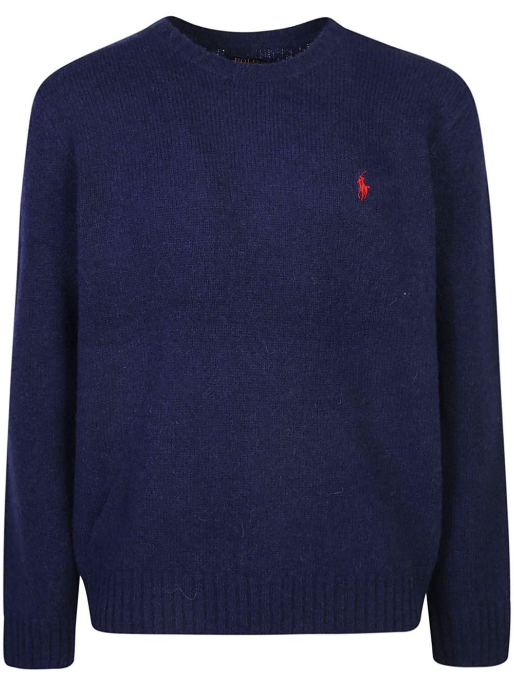 POLO RALPH LAUREN Maglioncino in lana blu con cavallino rosso