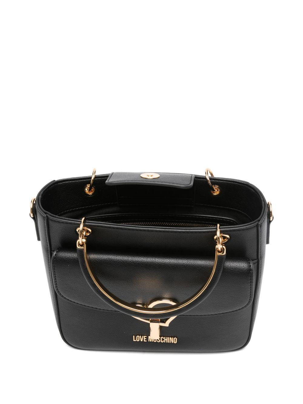 LOVE MOSCHINO Borsa a mano tote nera in ecopelle con tasca esterna