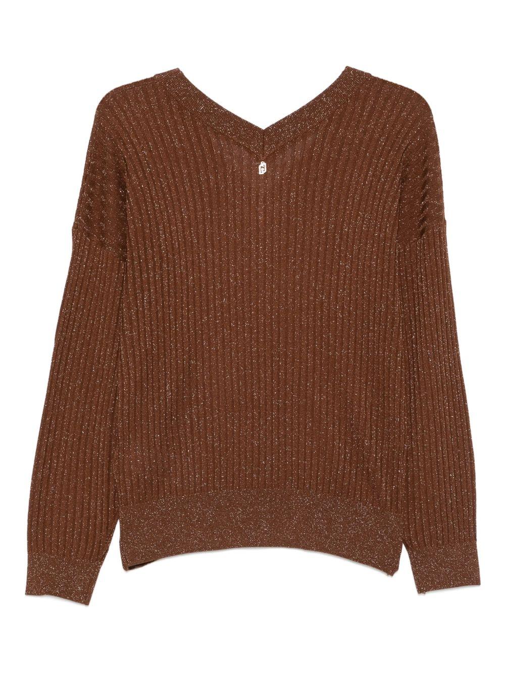 LIUJO Maglia marrone con scollo a V e strass