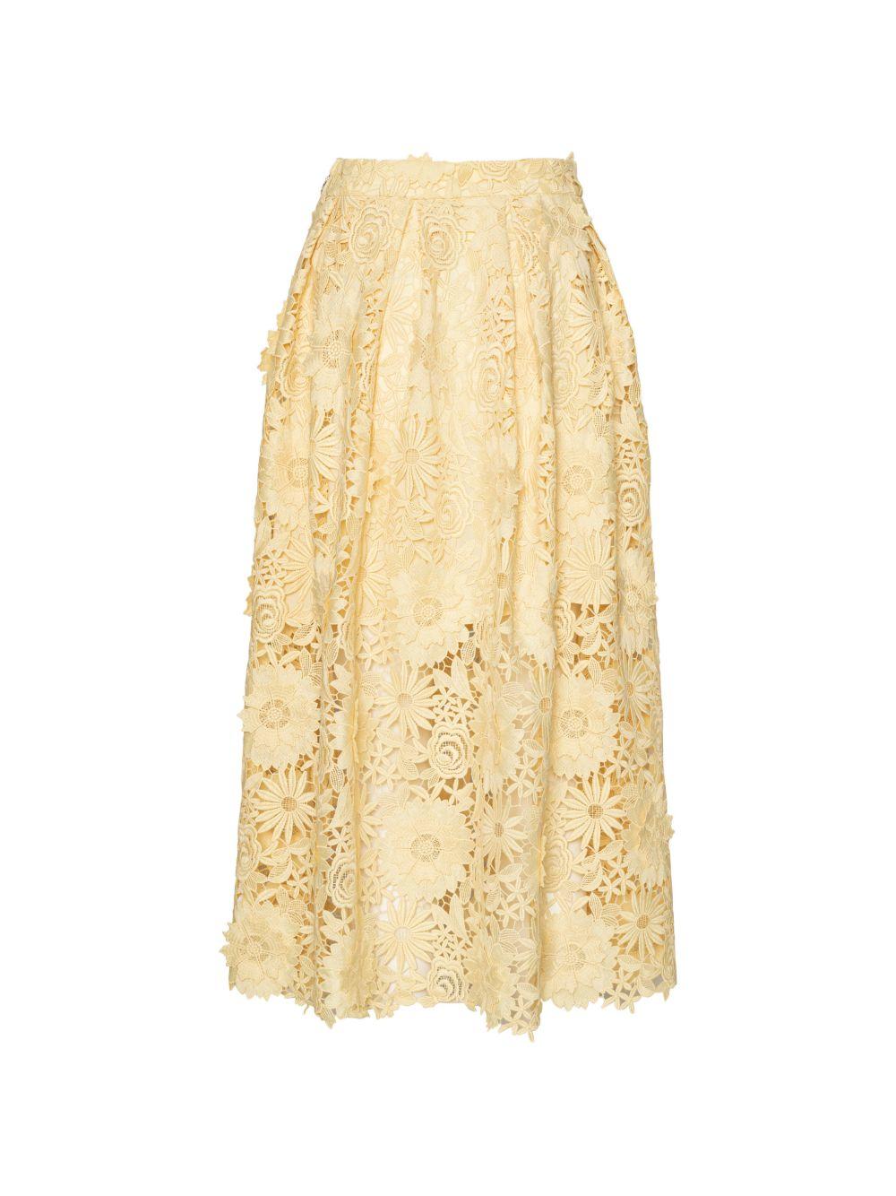 ROTATE Gonna midi gialla con pizzo fiori