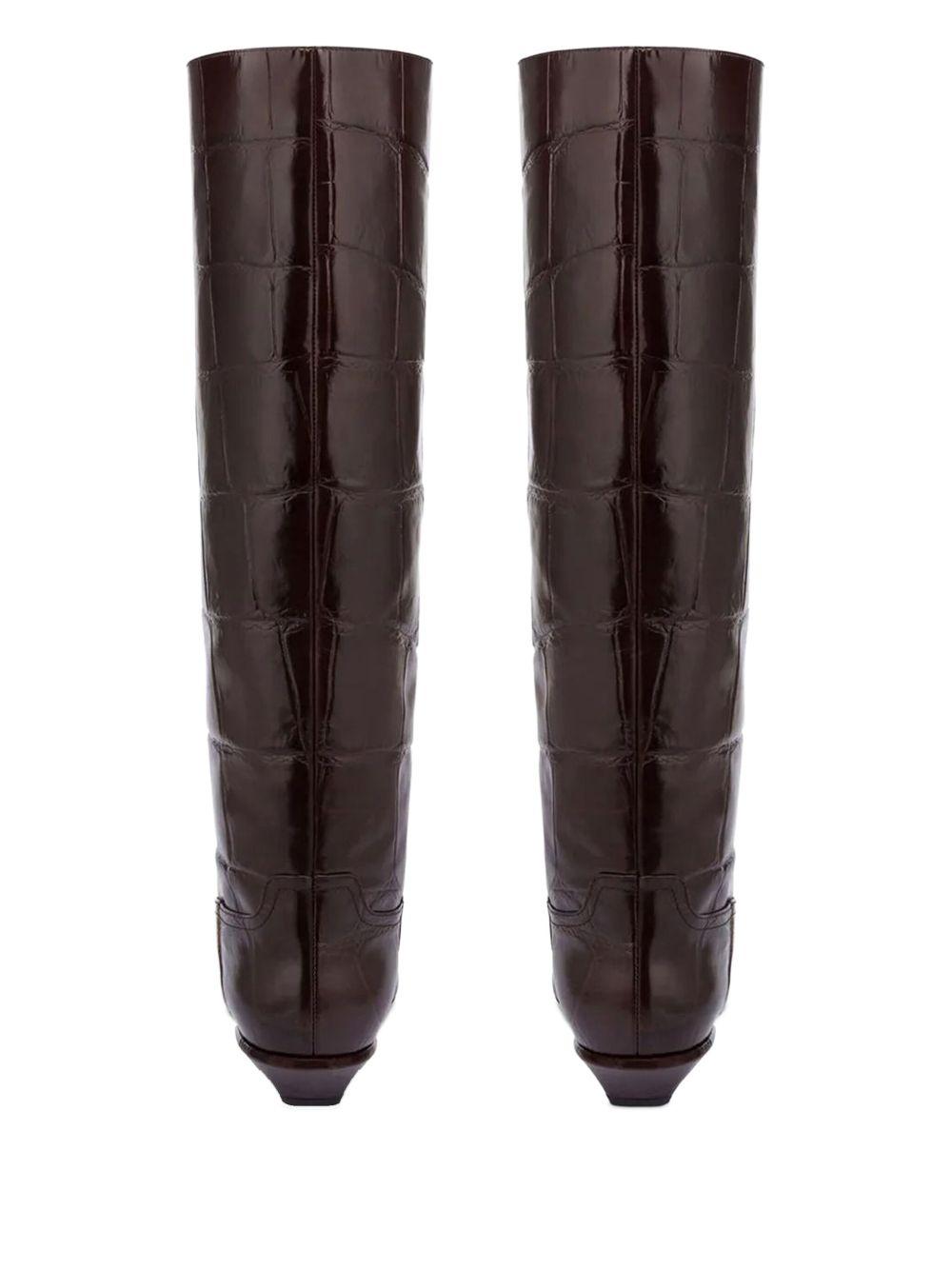 PARIS TEXAS Stivali marroni in pelle con effetto coccodrillo