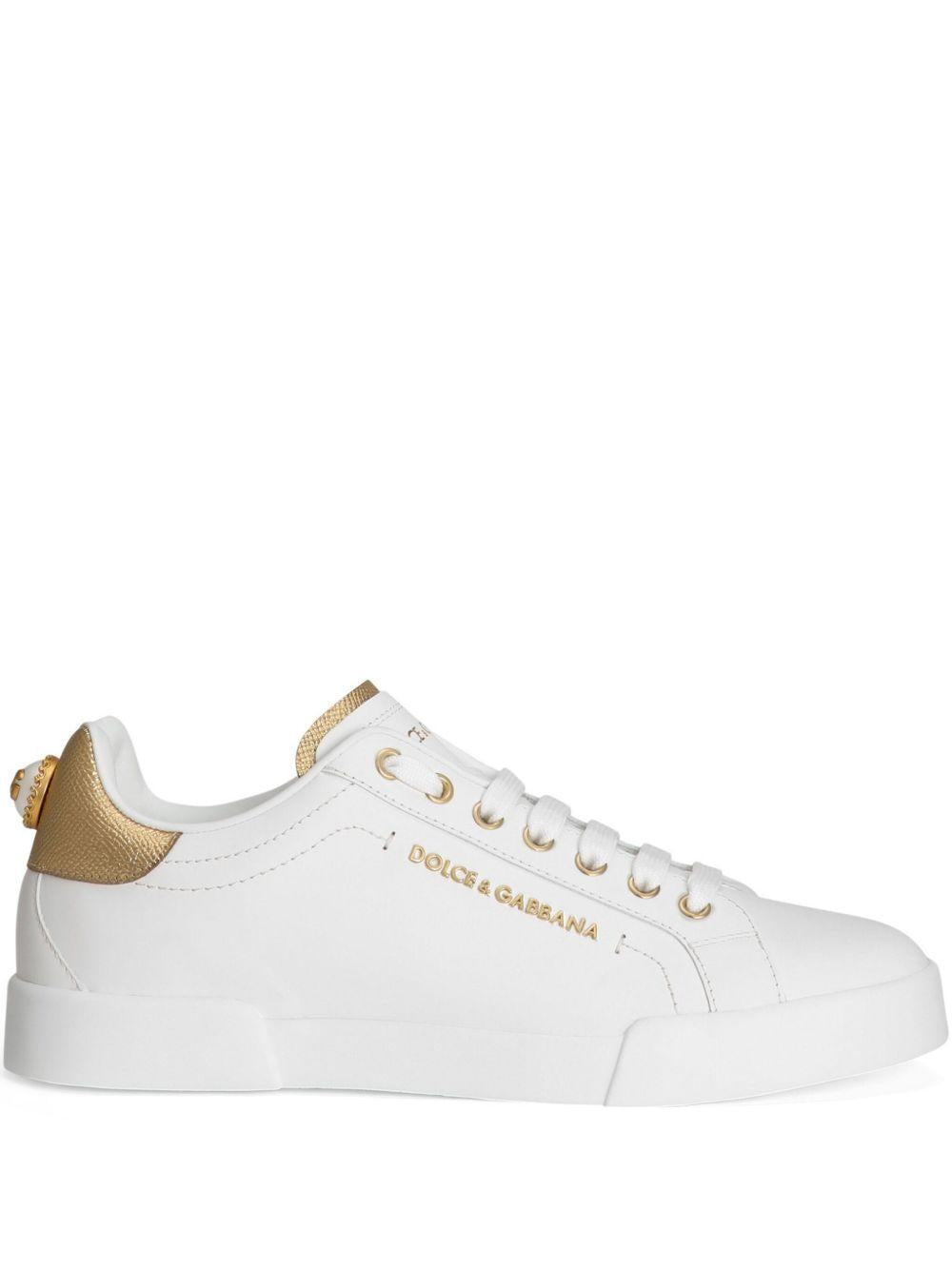DOLCE e GABBANA Sneakers Portofino in pelle bianca e oro