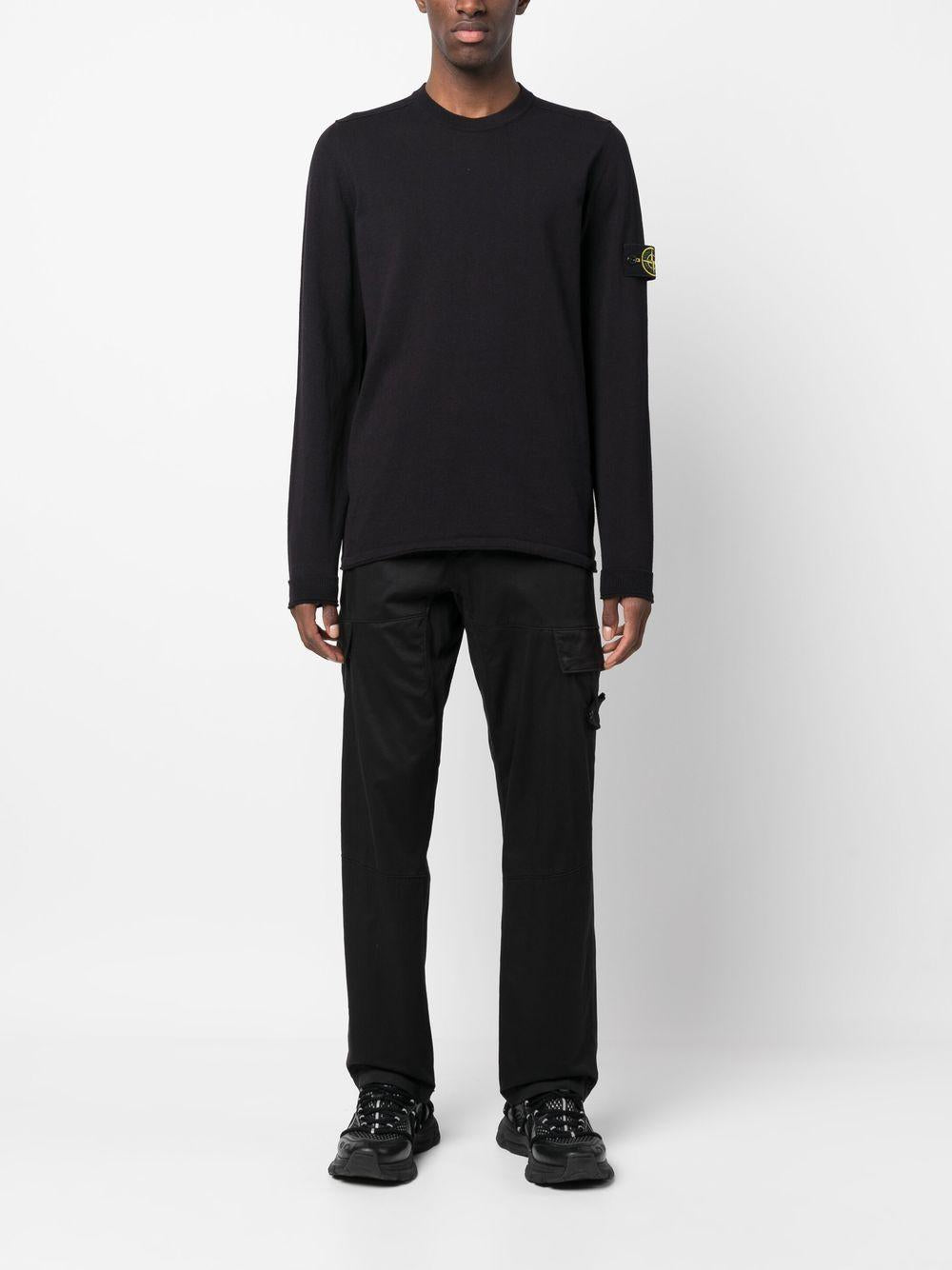STONE ISLAND Felpa girocollo blu con patch logo