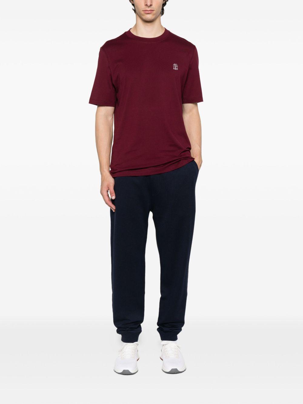 BRUNELLO CUCINELLI T-shirt girocollo in cotone borgogna con logo