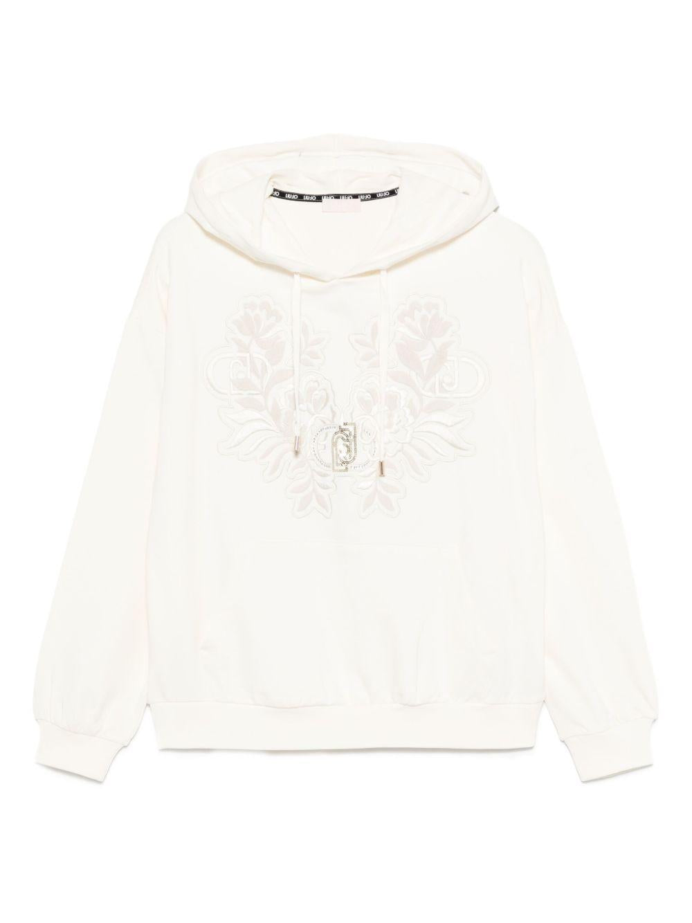 LIUJO Felpa in cotone bianco con cappuccio e fiori