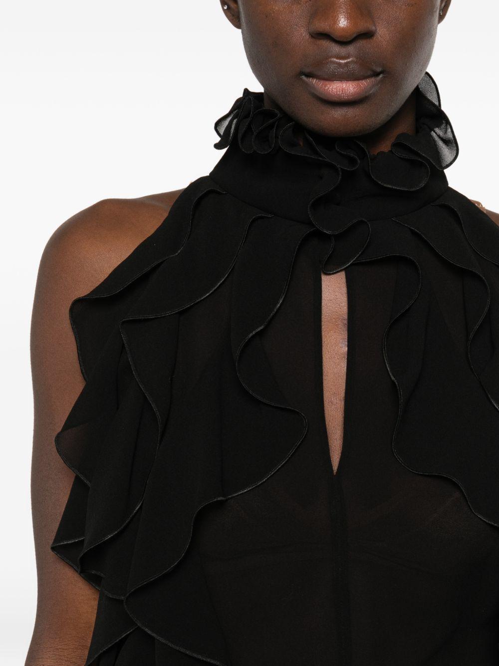 ALEXANDER McQUEEN Top in seta nera con scollo halter