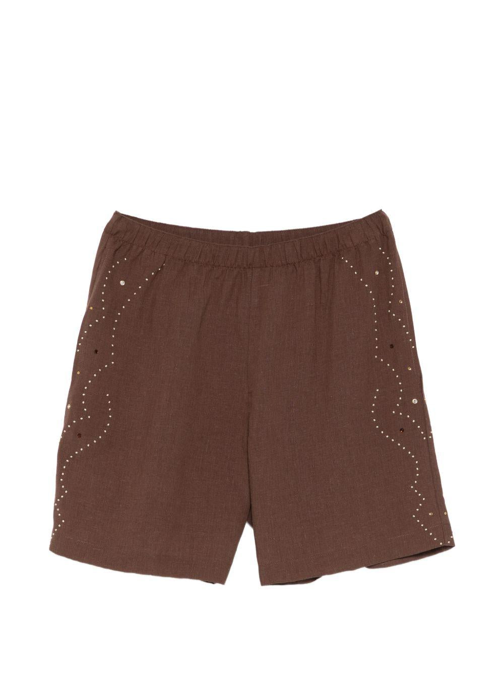 VENUJA Shorts Rodeo marroni con borchie e strass
