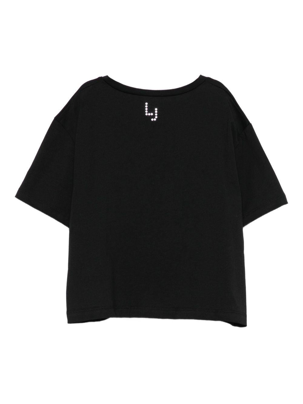 LIUJO T-shirt nera con applicazioni di strass