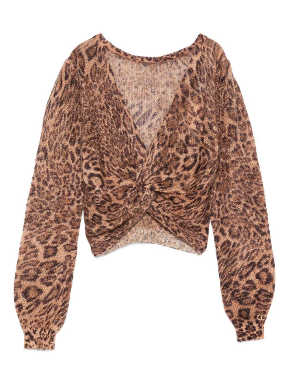 TWINSET Maglia con scollo a V e stampa animalier