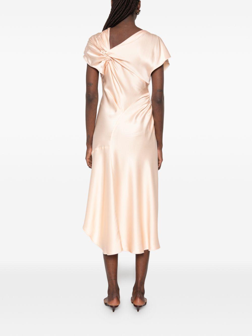 VICTORIA BECKHAM Abito midi satinato rosa chiaro con asimmetrie