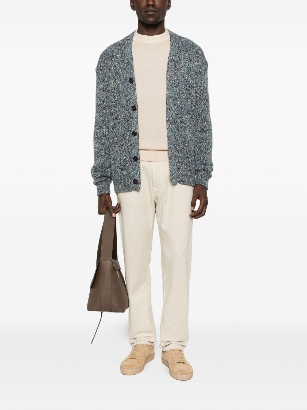 SCAGLIONE Cardigan in lana blu e grigio con bottoni